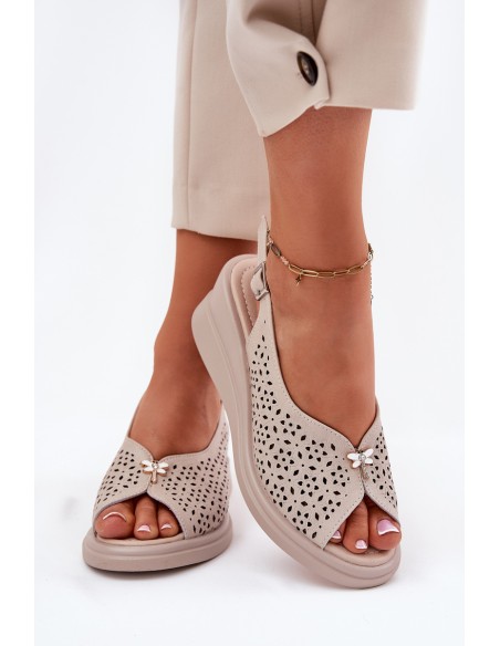 Womens Leather Wedge Sandals Vinceza 41476 Beige