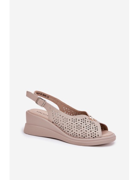 Moteriškos odinės basutės su pleištu Vinceza 41476 smėlio spalvos