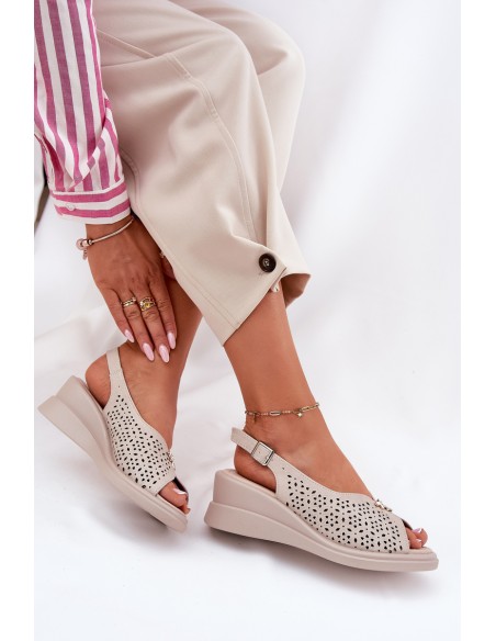 Womens Leather Wedge Sandals Vinceza 41476 Beige