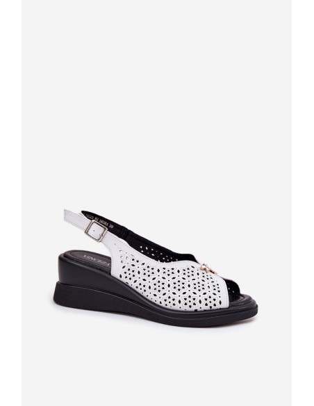 Leather Perforated Women's Sandals On Wedge Vinceza 79529 White