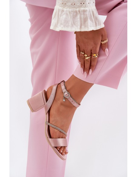 Ladies Sandals On Heel With Zirconia Vinceza 20268 Pink