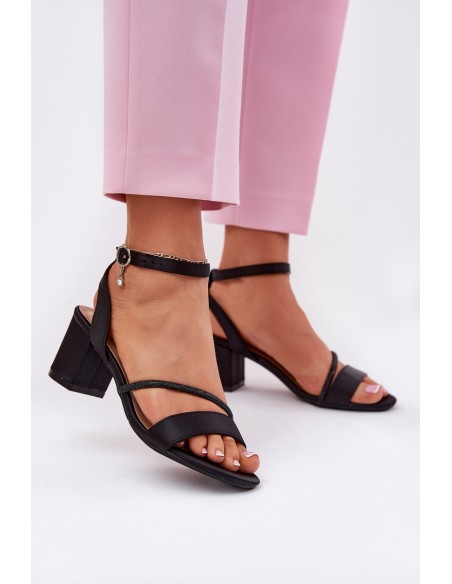 Ladies Sandals On Heel With Zirconia 20268 Black Vinceza