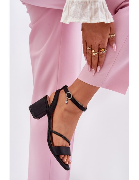 Ladies Sandals On Heel With Zirconia 20268 Black Vinceza