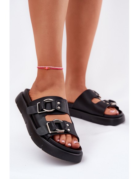 Leather Women's Sandals With Decorative Buckles Big Star RR274658 Black