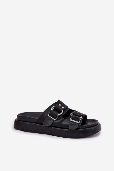 Leather Women's Sandals With Decorative Buckles Big Star RR274658 Black 2