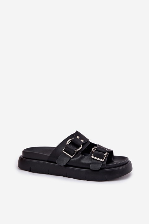 Leather Women's Sandals With Decorative Buckles Big Star RR274658 Black