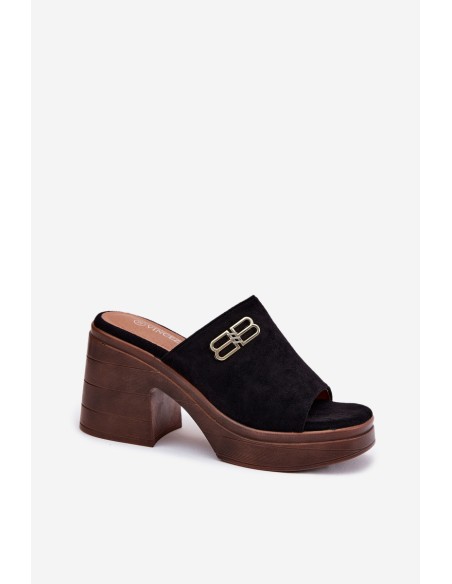 Ladies Sandals On Chunky Heel With Golden Detail Vinceza 17400 Black