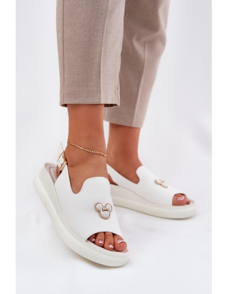 Women's leather sandals with decoration Vinceza 66757 white