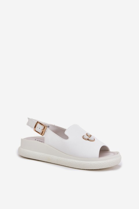 Women's leather sandals with decoration Vinceza 66757 white