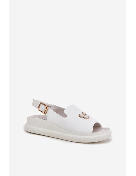 Women's leather sandals with decoration Vinceza 66757 white