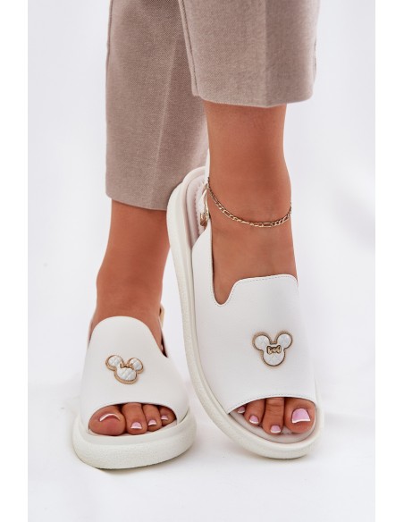 Women's leather sandals with decoration Vinceza 66757 white