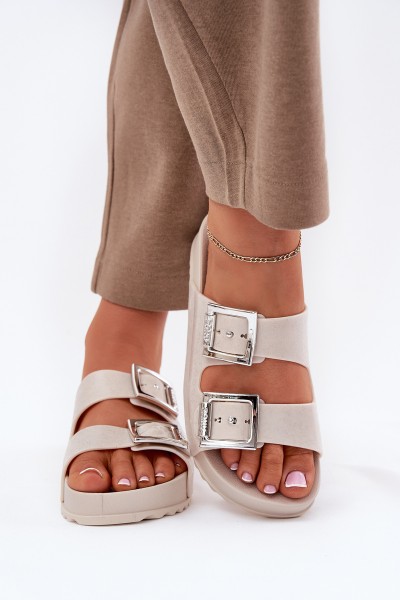 Scented Ladies Slippers With Buckles And Glitter Beige RR285056