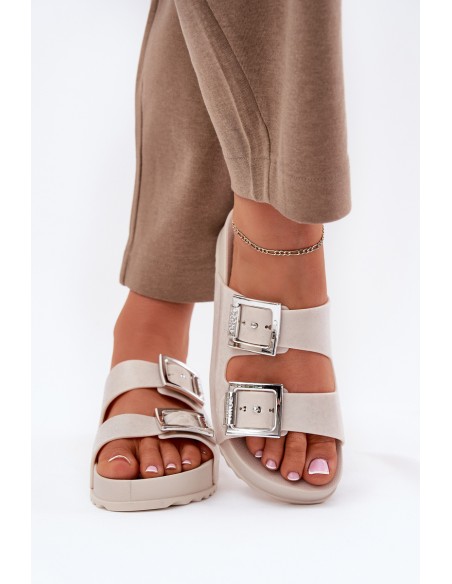 Scented Ladies Slippers With Buckles And Glitter Beige RR285056