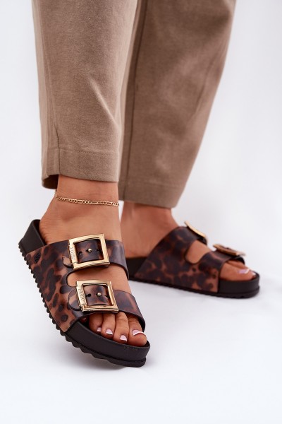 Fragrant Women's Slippers With Buckles Leopard Brown ZAXY RR285059