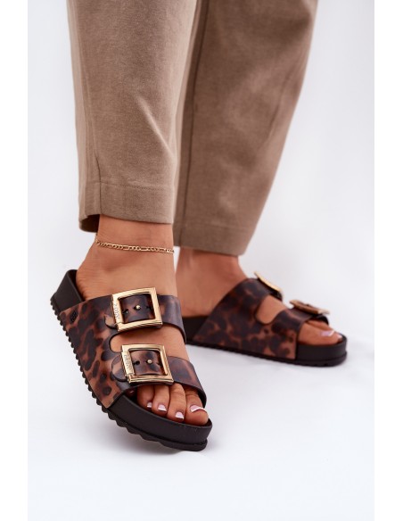 Fragrant Women's Slippers With Buckles Leopard Brown ZAXY RR285059