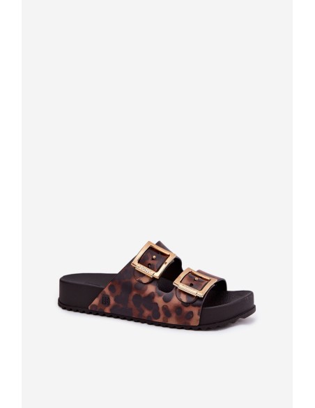 Fragrant Women's Slippers With Buckles Leopard Brown ZAXY RR285059
