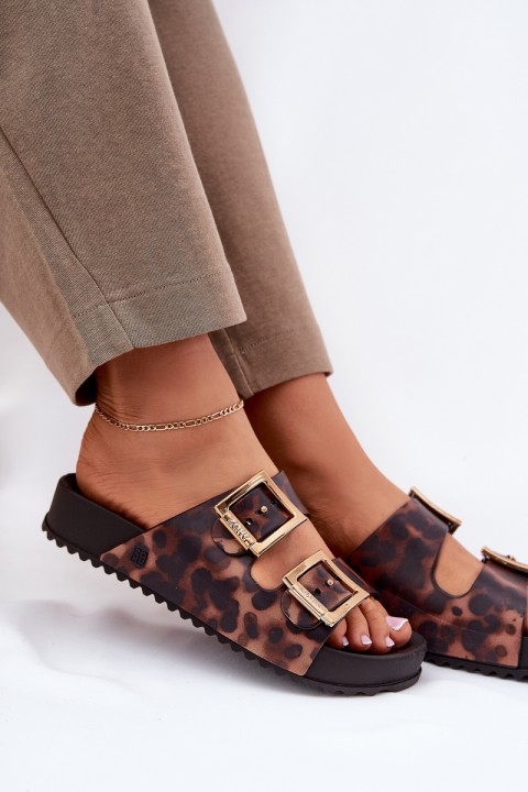 Kvapios moteriškos šlepetės su sagtimis leopardo rašto rudos spalvos ZAXY RR285059