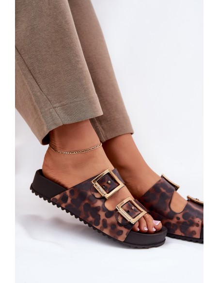 Fragrant Women's Slippers With Buckles Leopard Brown ZAXY RR285059