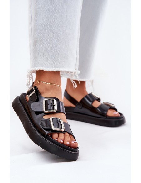 Leather Patent Women Sandals With Buckles Big Star RR274662 Black