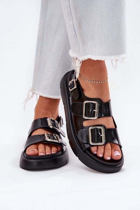 Leather Patent Women Sandals With Buckles Big Star RR274662 Black