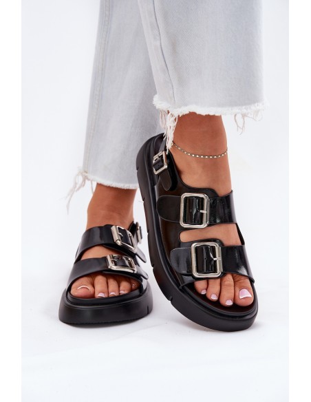 Leather Patent Women Sandals With Buckles Big Star RR274662 Black
