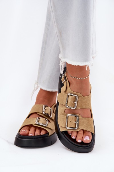 Suede Women's Sandals With Buckles Big Star RR274665 Beige