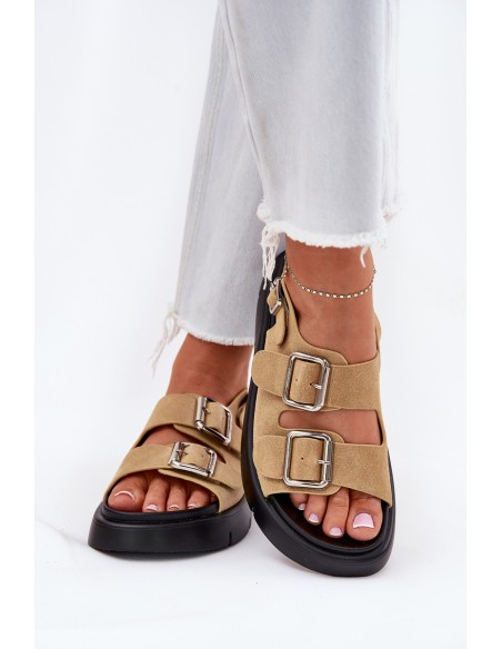 Suede Women's Sandals With Buckles Big Star RR274665 Beige