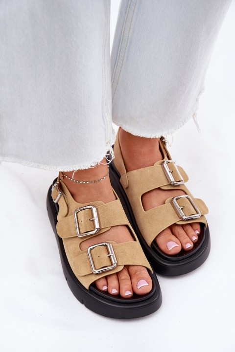 Suede Women's Sandals With Buckles Big Star RR274665 Beige