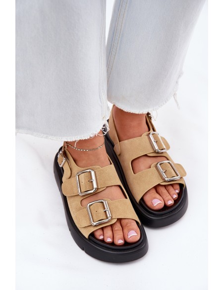 Suede Women's Sandals With Buckles Big Star RR274665 Beige