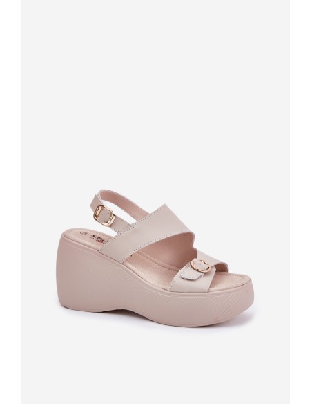 Leather Women's Sandals On Wedge And Platform S.Barski LR51-540 Beige