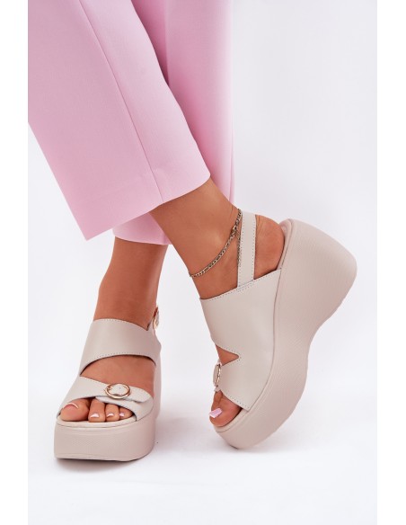 Leather Women's Sandals On Wedge And Platform S.Barski LR51-540 Beige