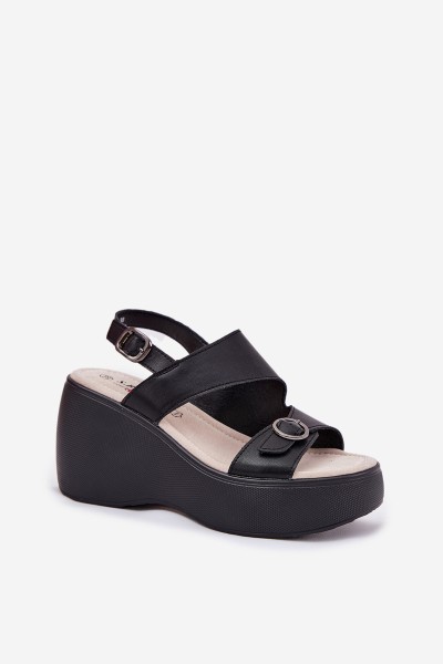 Leather Womens Sandals On Wedge And Platform S.Barski LR51-540 Black 2