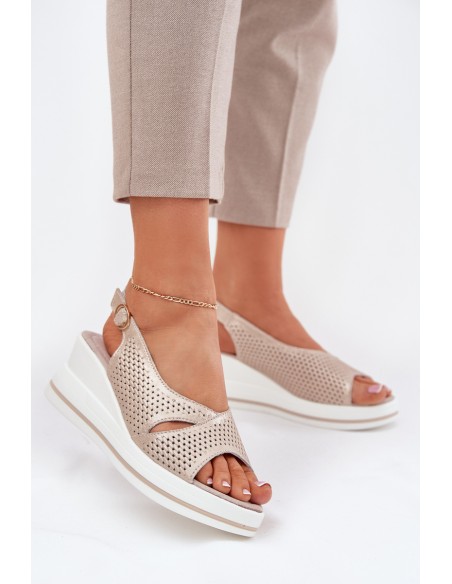 Women's Leather Wedge Sandals S.Barski LR51-660 Gold