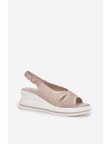 Women's Leather Wedge Sandals S.Barski LR51-660 Gold