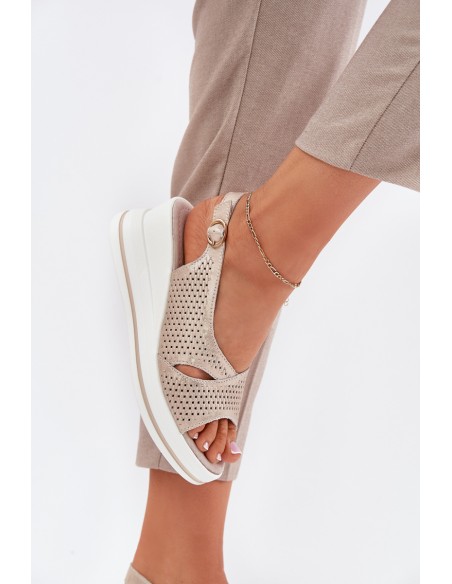 Moteriškos odinės basutės su pleištu S.Barski LR51-660 auksinės