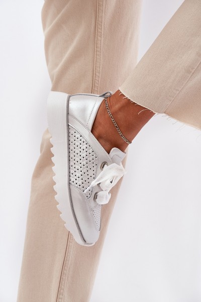 Moteriški odiniai sportbačiai ant platformos D&A LR51-796 sidabriniai