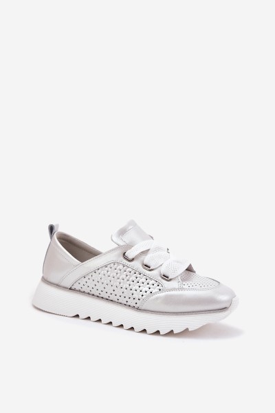 Women's Leather Sneakers On A Platform D&A LR51-796 Silver 2