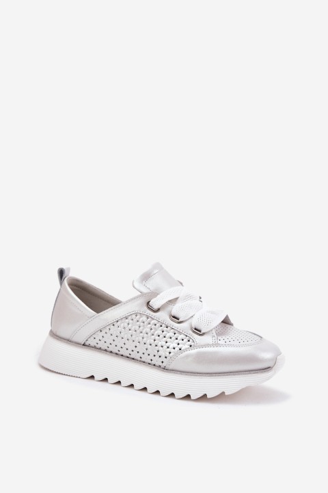 Women's Leather Sneakers On A Platform D&A LR51-796 Silver
