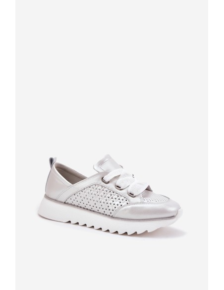 Women's Leather Sneakers On A Platform D&A LR51-796 Silver
