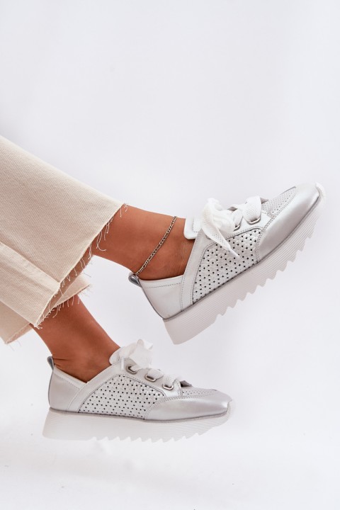 Moteriški odiniai sportbačiai ant platformos D&A LR51-796 sidabriniai