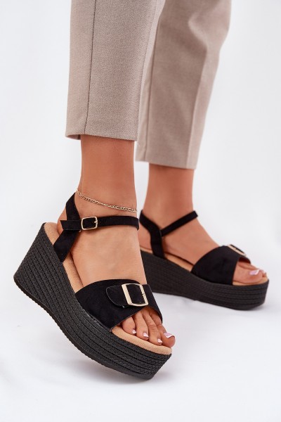 Wedge Sandals For Women With Buckle Black Liniella