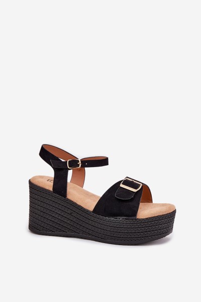Wedge Sandals For Women With Buckle Black Liniella 2