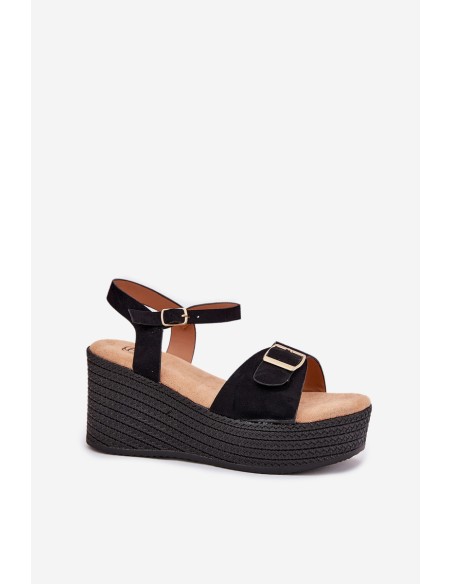 Wedge Sandals For Women With Buckle Black Liniella