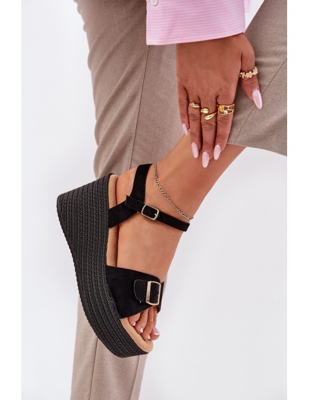 Wedge Sandals For Women With Buckle Black Liniella