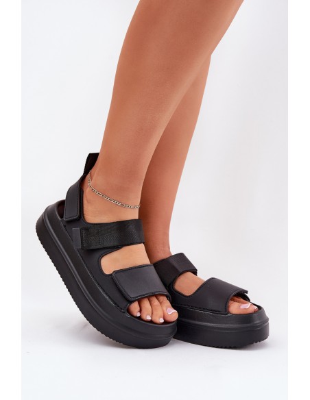 Ladies platform sandals with velcro black Nitepira