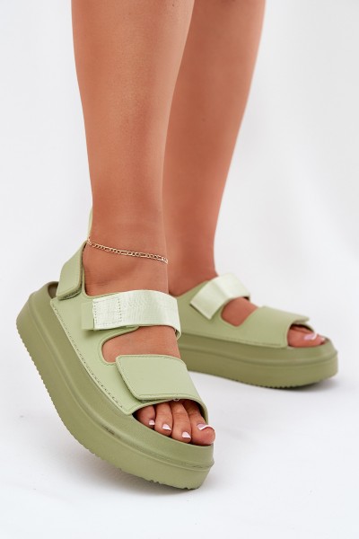Women's Platform Sandals With Velcro Green Nitepira