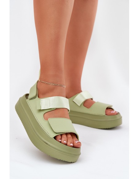 Women's Platform Sandals With Velcro Green Nitepira