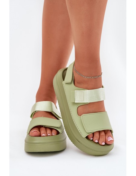 Women's Platform Sandals With Velcro Green Nitepira