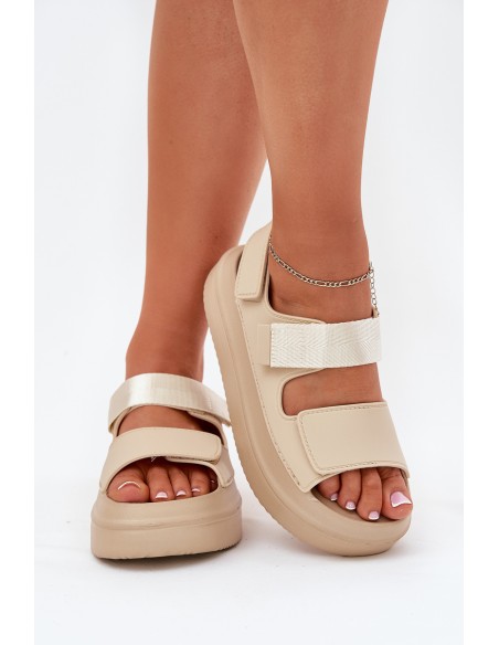 Women's Platform Sandals With Velcro Beige Nitepira