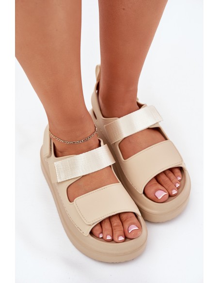 Women's Platform Sandals With Velcro Beige Nitepira